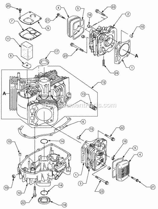 Cylinder/Crankcase Diagram and Parts List for 1527 13A-241G100 Cub Cadet Lawn Tractor